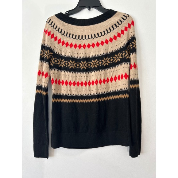 Talbots Womens XS Fair Isle Sweater Wool Blend Knit Crew Neck Tan Red Black - Picture 3 of 7